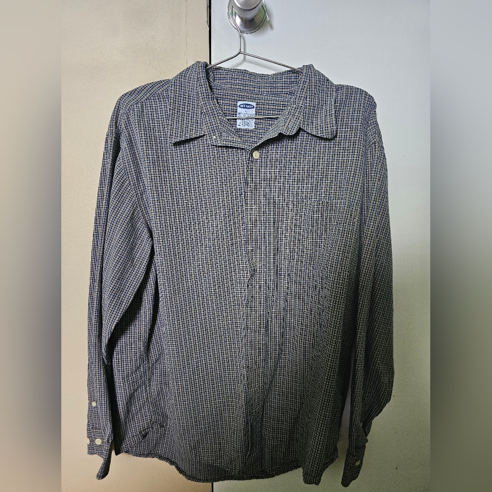 Vintage Old Navy Button Down Shirt - Size L Brown Plaid 100% Cotton